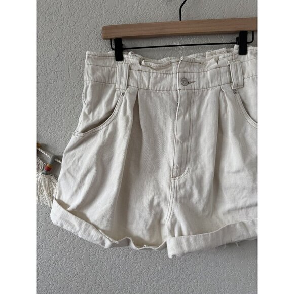 We The Free Nova Paperbag Denim Cream Shorts High Rise Relax Neutral Beachy L - Picture 4 of 8